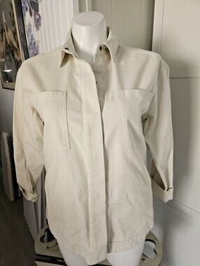 Melrose and Market Medium Cream Twill Shacket Denim Shirt Jacket Cotton Ivory